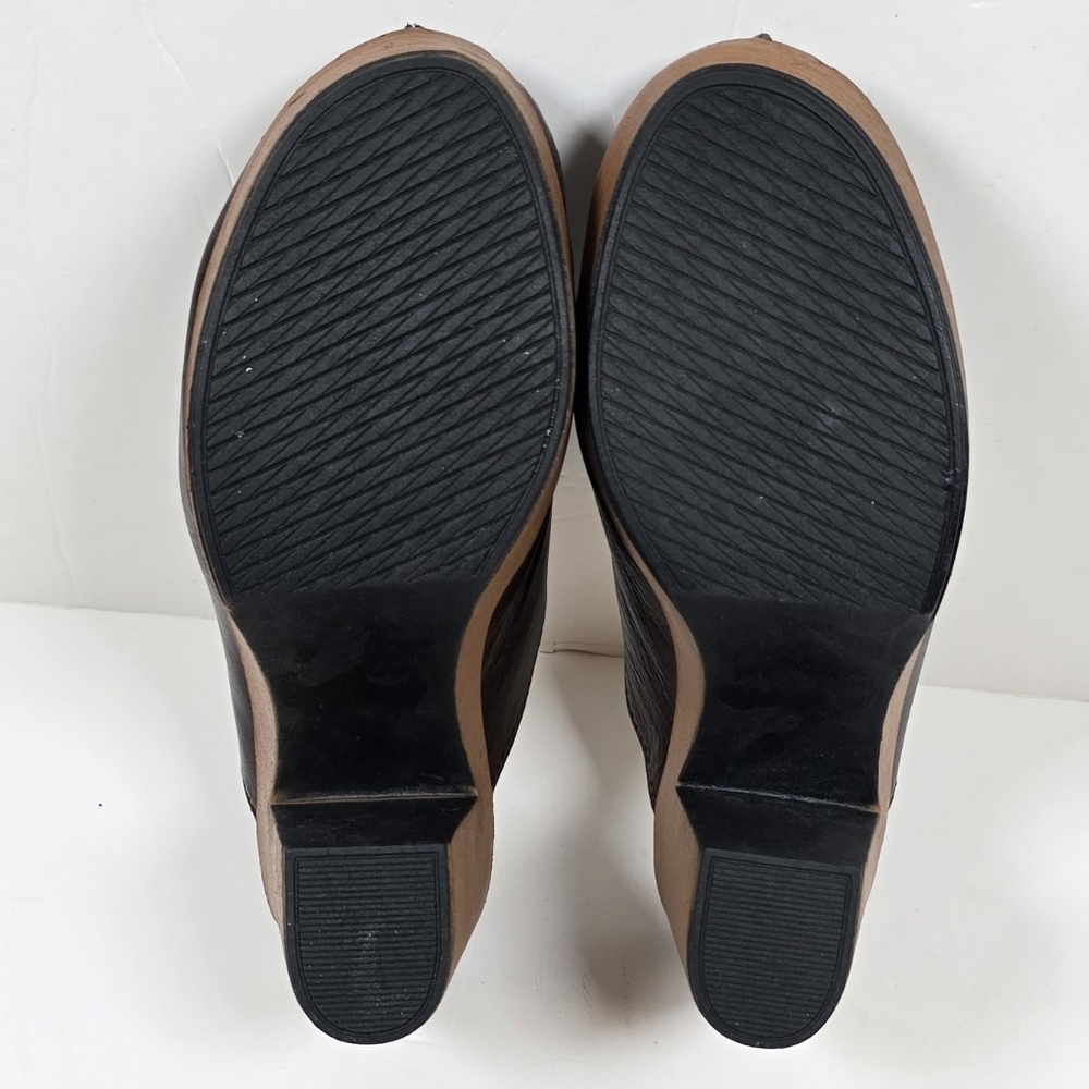 70s Retro Brown Sheepskin Leather Platform Clogs Mules Boho Retro Handmade Sz.6 - Picture 10 of 11